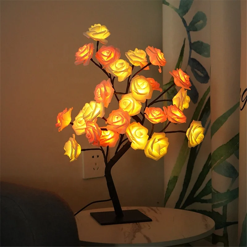 Valentines Rose Lamp Gifts LED Flower Tree Desk Lamp Night Light LED Rose Table Lamp