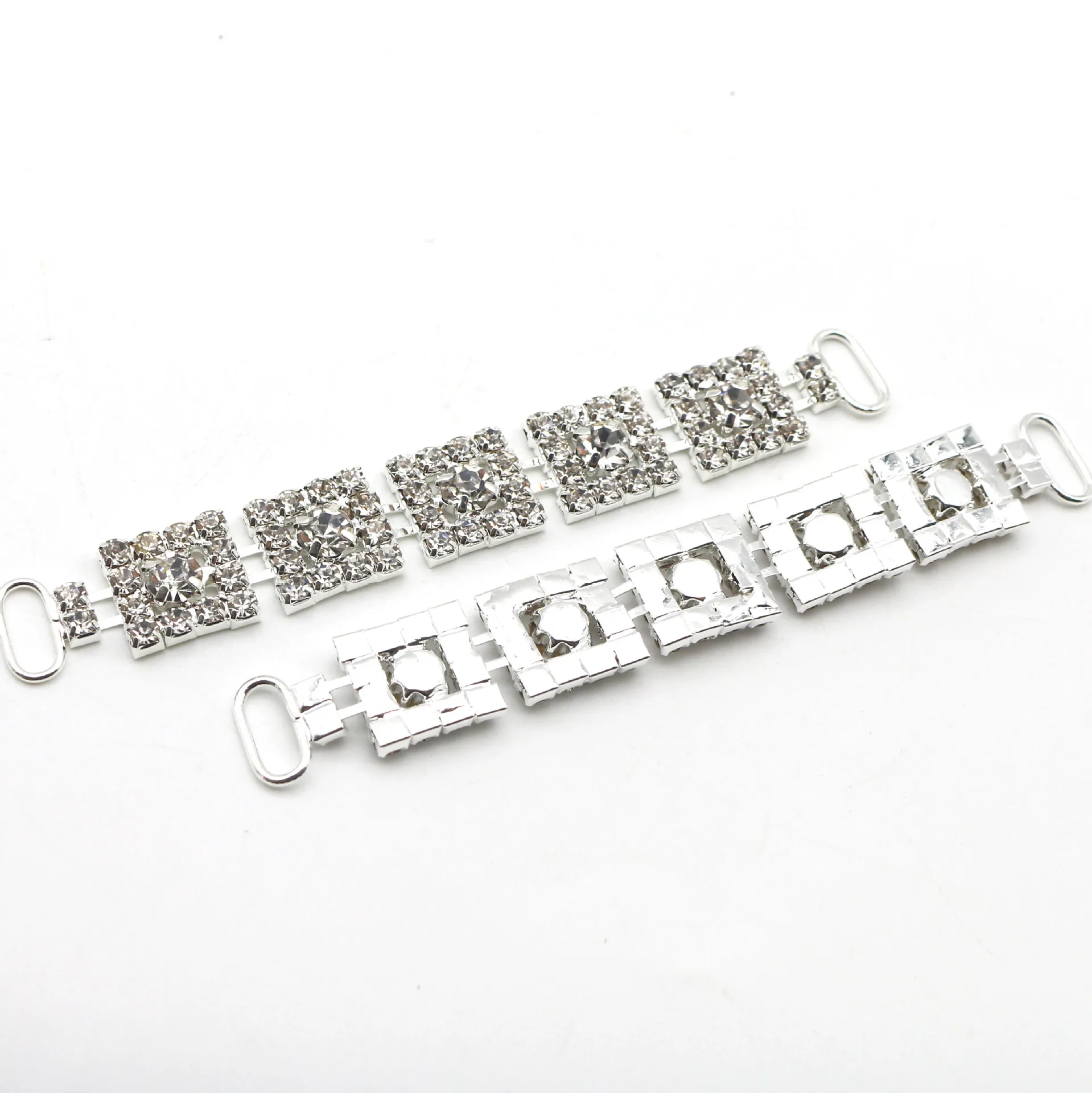New Design 98MM Square Rhinestone Crystal Metal Bikini Connectors For Women Sexy Swimwear Beachwear Suit Shoulder Buckle