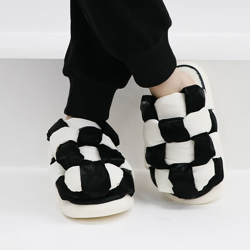 New Arrival Ladies Couples Indoors Outdoor Warm Down Slides Slipper Home Patchwork Color Cotton Slippers For Women