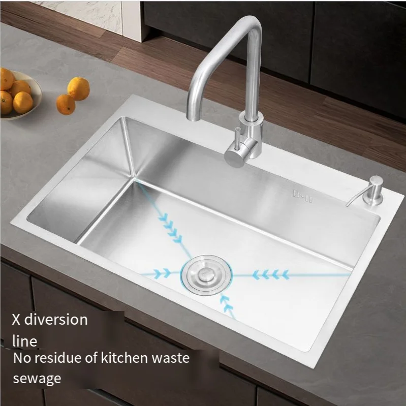 Ebest Grey 304 Stainless Steel Kitchen Waterfall Sink Single Bowl Dish Basin Sink with Multifunction Waterfall Faucet