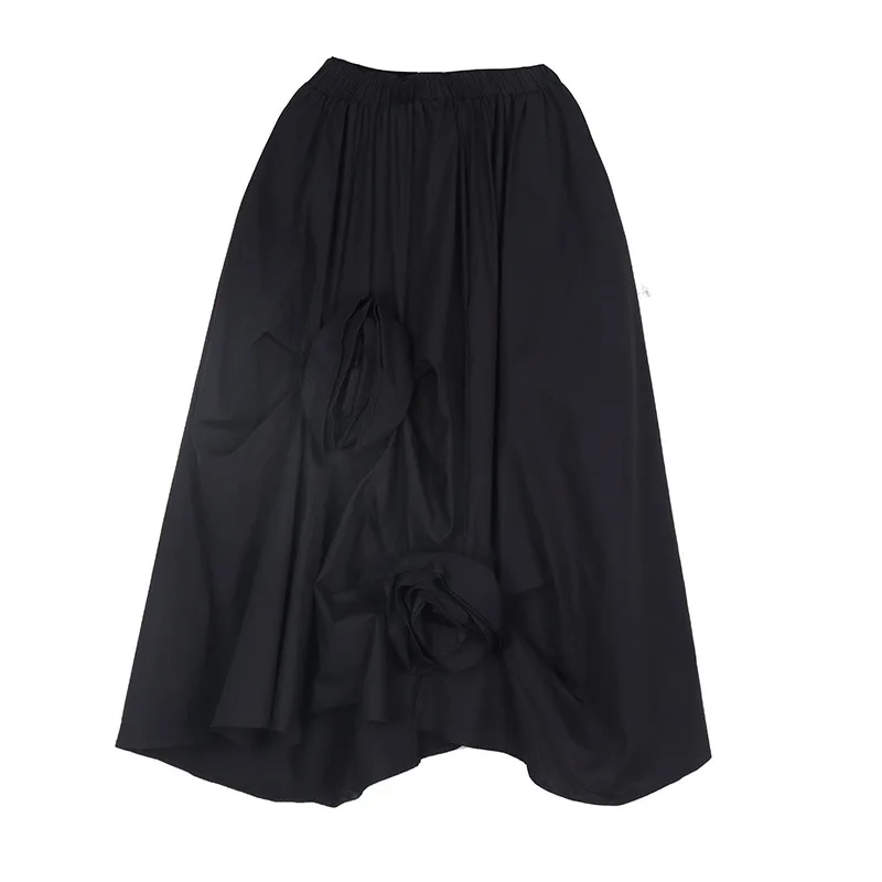 Front And Back Feature Cropping For Tying A Bow Asymmetric Half Skirt Three-dimensional Bud Flower Decorative Irregular Skirt