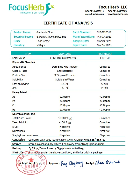 Natural Food Coloring Gardenia Fruit Extract E100 Gardenia Blue