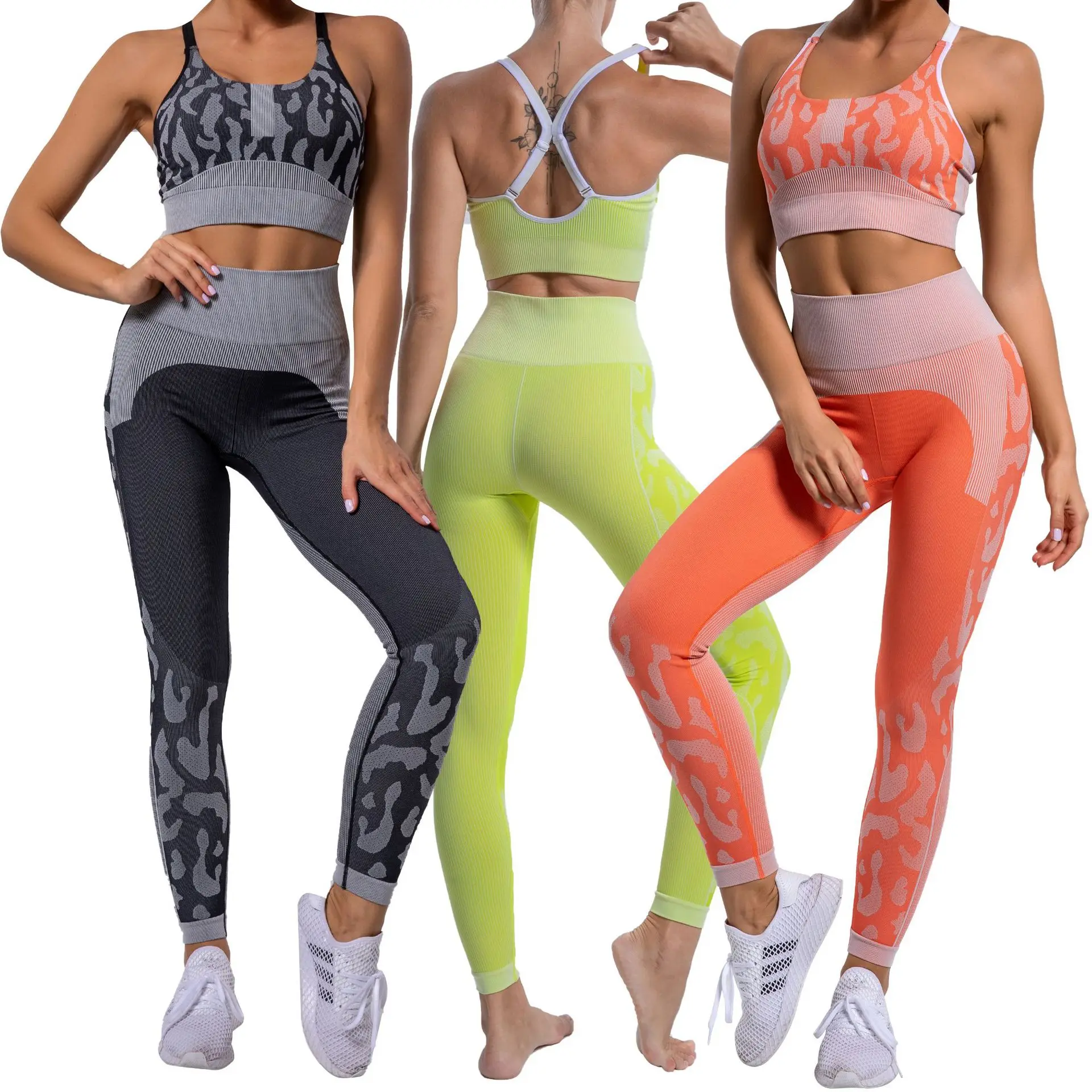 2PCS Camouflage Camo Yoga Set Sports Wear For Women Gym Fitness Clothing Booty Yoga Leggings + Sport Bra GYM Sport Suit