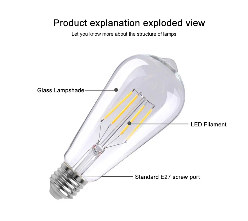 Energy Saving E27 ST64 Led Light Bulb Decorative Lamp 4W 6W 8W 10W