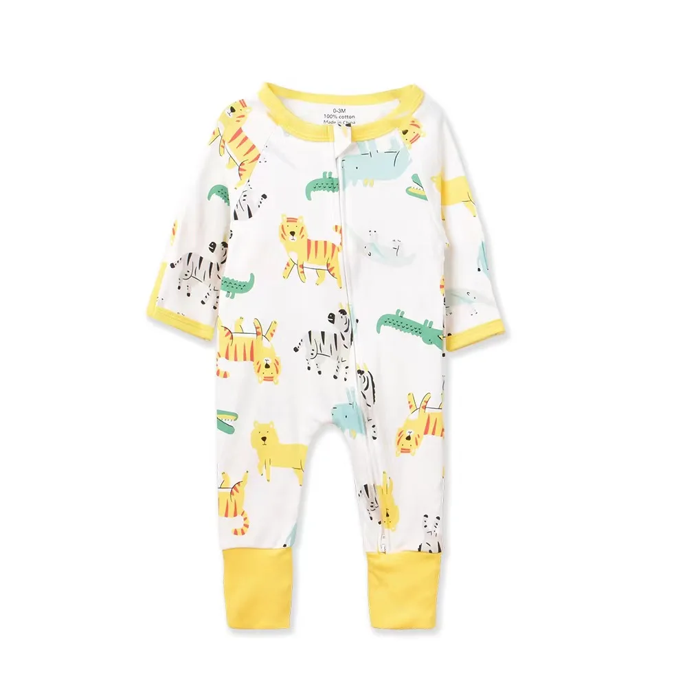 High Quality 2-way  hidden zip design baby onesie clothes long sleeves cartoon pattern baby rompers