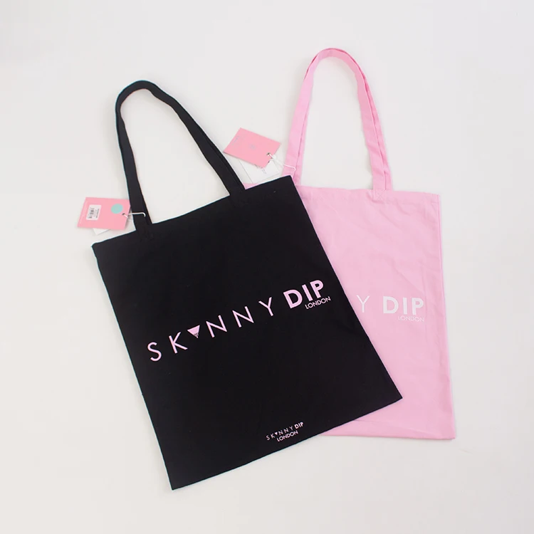 Custom Fine Quality Eco Friendly Blank Reusable Pink Black Cotton Canvas Tote Shopping Bags With Logos Printed