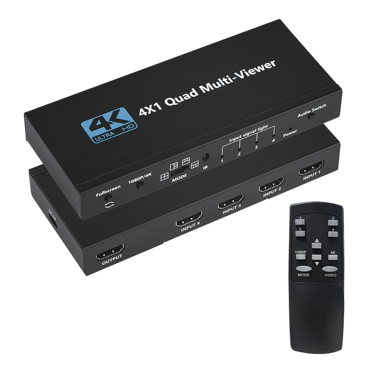 HDMI Multi-Viewer Switch 4x1, Quad Seamless Switcher 4 in 1 Out with IR Remote Control, Support 4K Full HD and 5 Display Modes