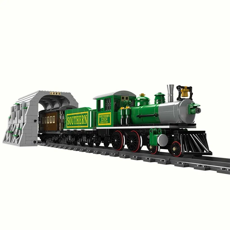 MOULD KING 12024 Train Building Kits Technical RC Electric Railway Track QJ Steam Locomotive Train Kids Bricks Toys Xmas Gifts