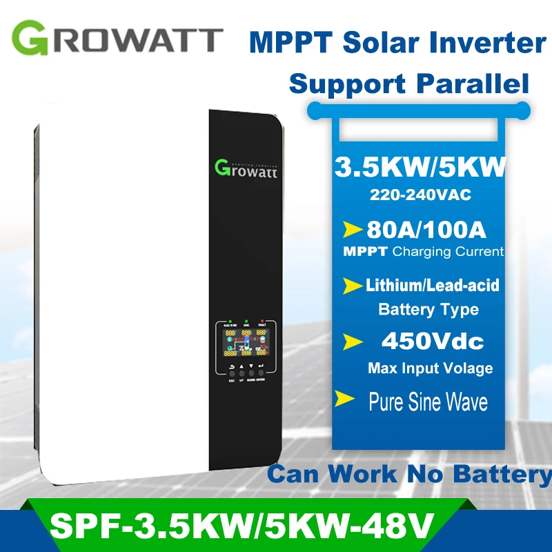 В наличии! Growatt SPF 5000 ES 5KW 5KVA 3.5KW со слежением за максимальной точкой мощности однофазный преобразователь Wifi контрольный неэлектрифицированный солнечный инвертор без батареи