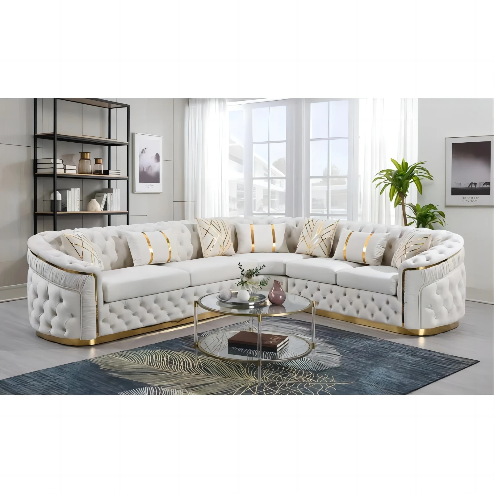 Custom modern luxury velvet chesterfield sample couch  corner  sofa set design furniture  for living room ready to ship