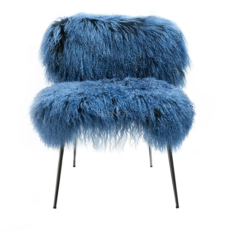 Modern italy designer furniture black stainless steel blue leather fur nepal mongolia armchair by Paola Navone