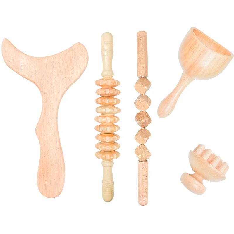 Custom Wood Therapy Massage Tools Wooden Gua Sha Tools Anti Cellulite Massage Set 5 Pieces set