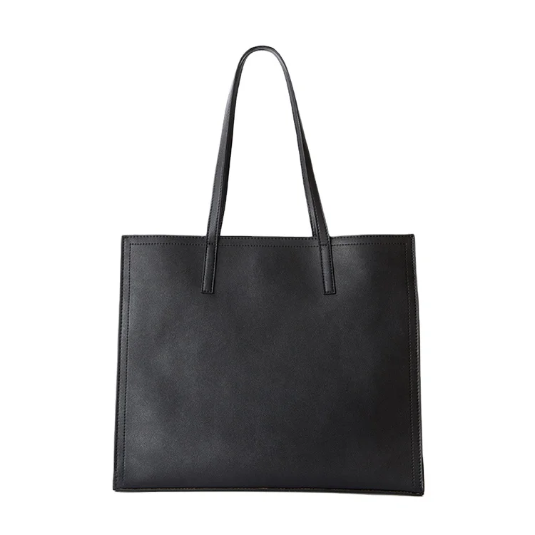 2021 New Fashionable Oem Ladies Genuine Black Plain Leather Large Tote Bag Leather Handbag Factory From Chinacustom Design