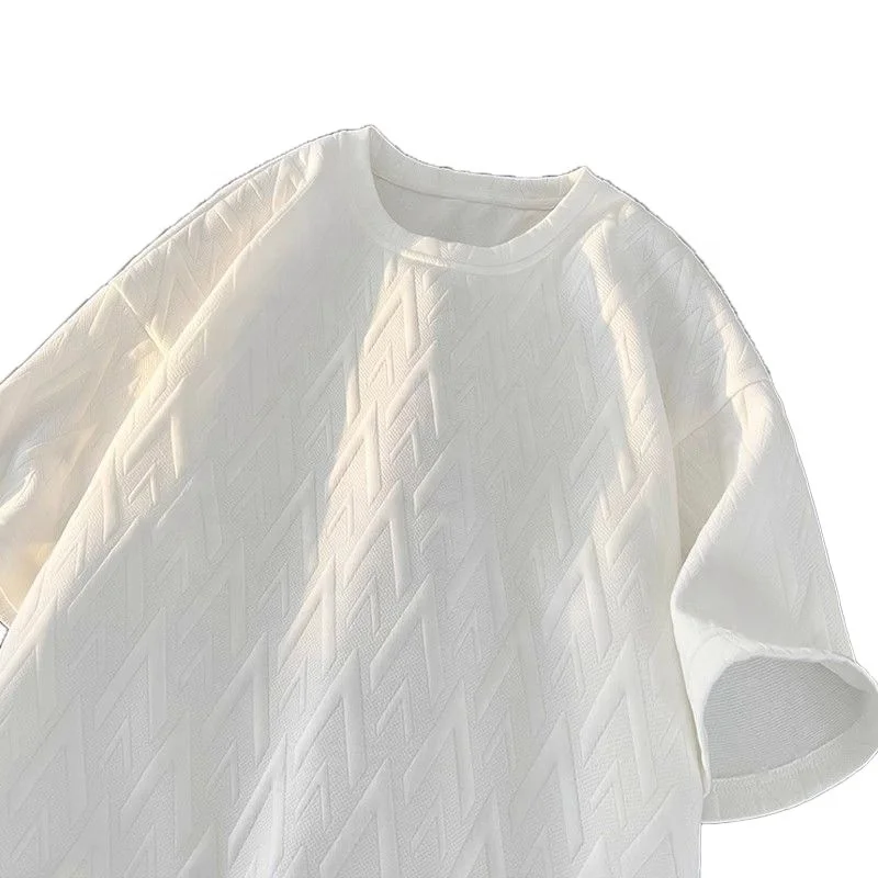 New Arrivals Jacquard Crew Neck T Shirt Streetwear Short Sleeve Oversize Heavyweight T-Shirt For Man