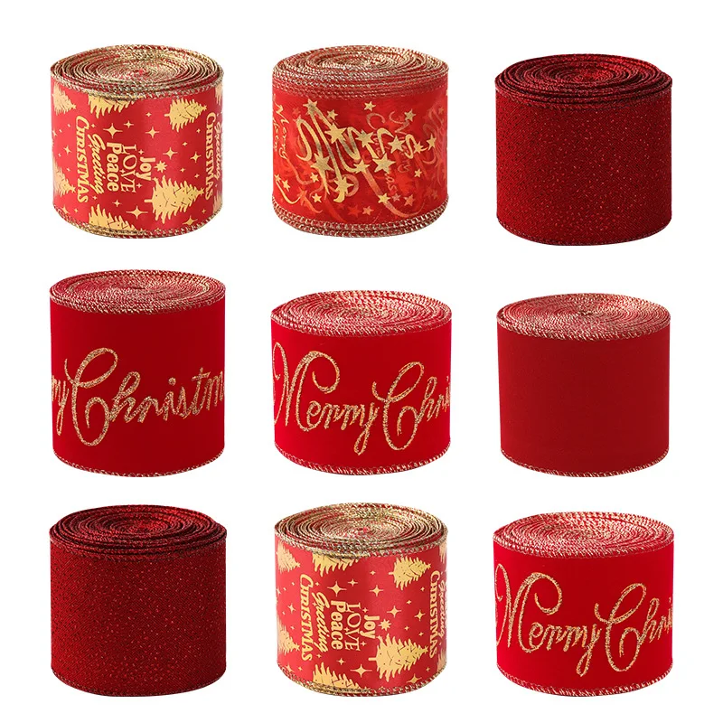 6.3cm Xmas Tree Decor Supplies Christmas Ribbon Wire Edge Handmade Christmas Ribbon Bow Red Christmas Ribbon Roll