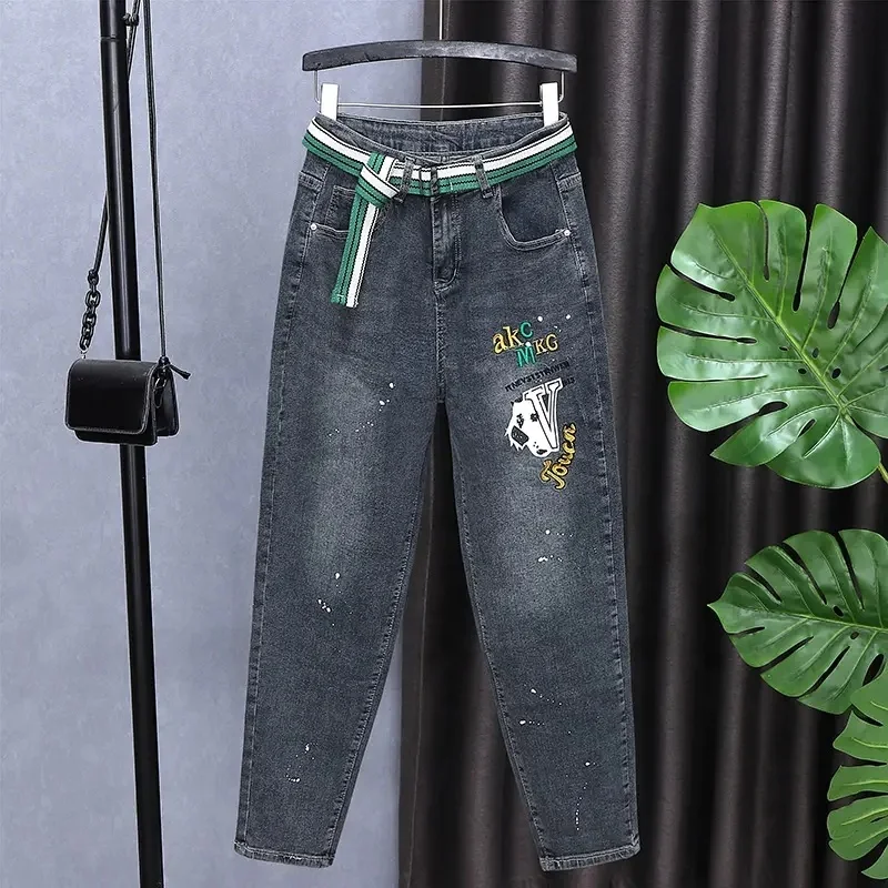 High-quality new printed loose large size women jeans wholesale