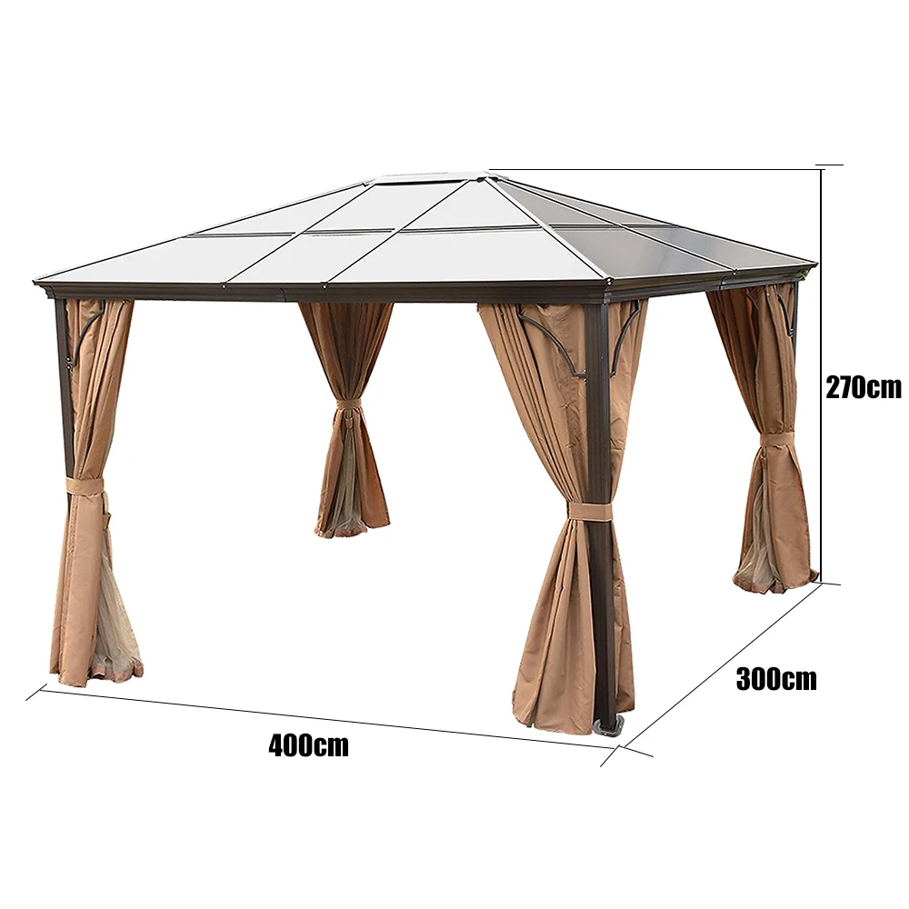 3x4m Patio Gazebo Sun Shelter Hardtop Aluminum Polycarbonate Gazebo Outdoor Canopy Gazebos with Mosquito Netting Customized