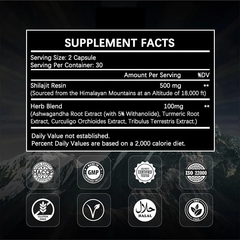 Pure Himalayan Shilajit Capsules Shilajit Resin Tablet Capsules Healthcare Supplement With Powerful Nutrients Boosting Energy