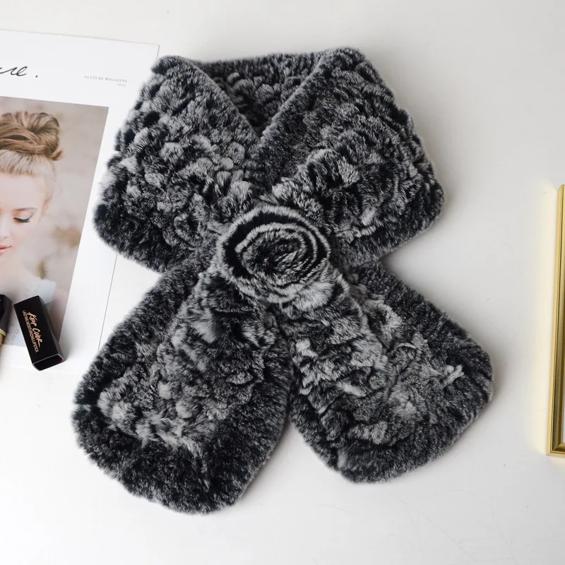 2021 Real Rex rabbit hair scarf winter woman  fur scarf women Fur scarf  lady  customized Hand knitting designer styles