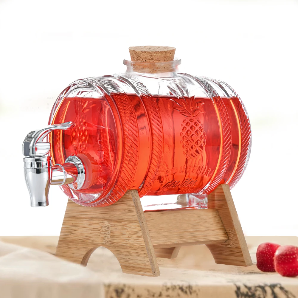 Manufacturer Wholesale Custom Wooden Frame Glass Barrel Whiskey With lid