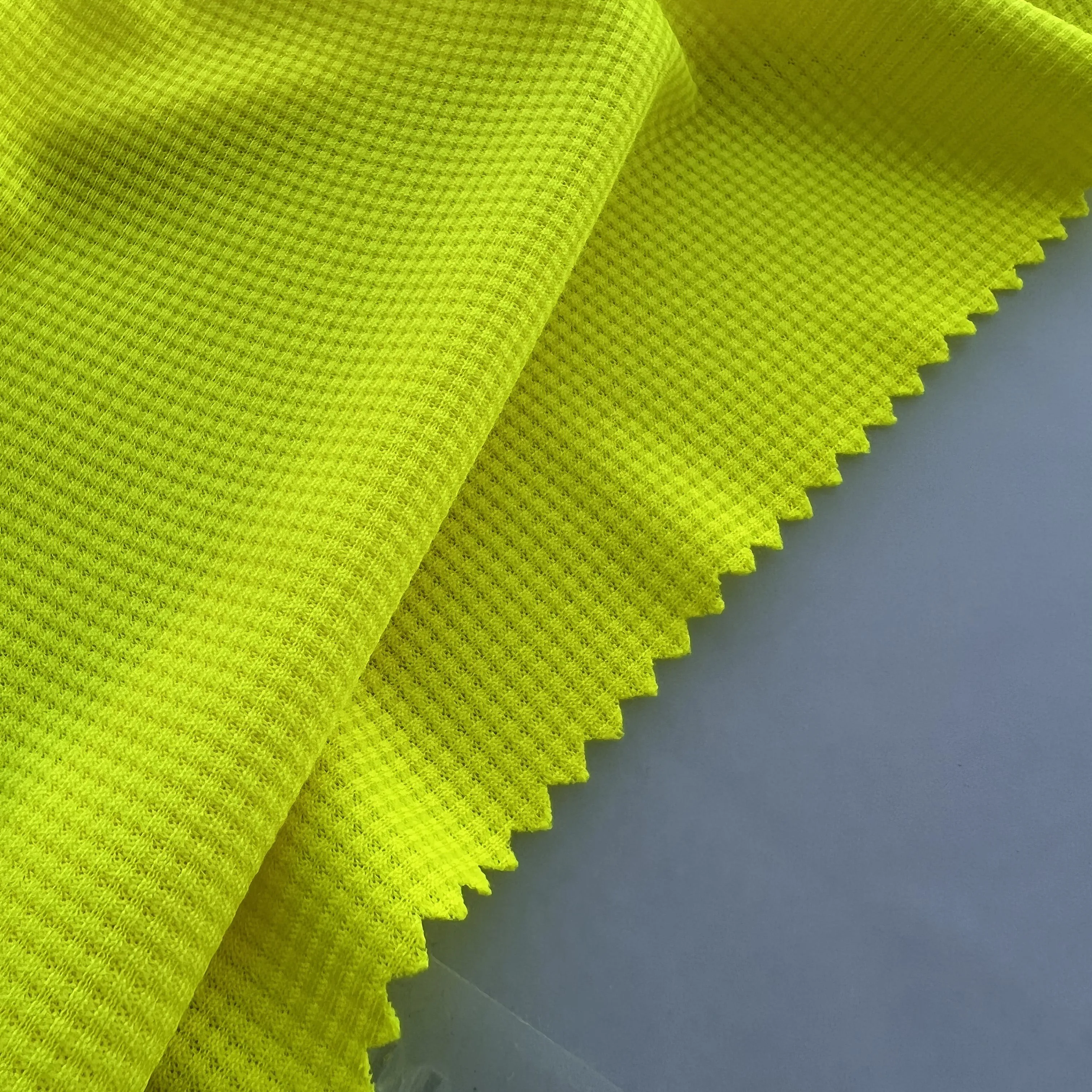 Good Quality 100% Polyester Walf Checks Yellow Neon Fabric Fluorescent Safety Vest Breathable Fabric