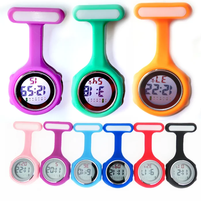 Digital silicone nurse watch colorful silicone case more than 20 colors low MOQ  can mix color FOB nurse watch