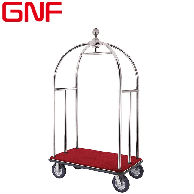 GNF hotel lobby stainless steel luggage trolley bellman trolley birdcage luggage cart baggage trolley