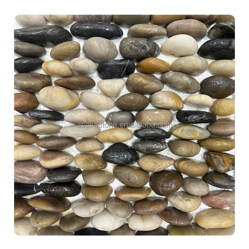 Wholesale natural Polished Mixed Standing river Pebble Stone Mosaic Tile for Paving floor wall outdoor garden home decoration