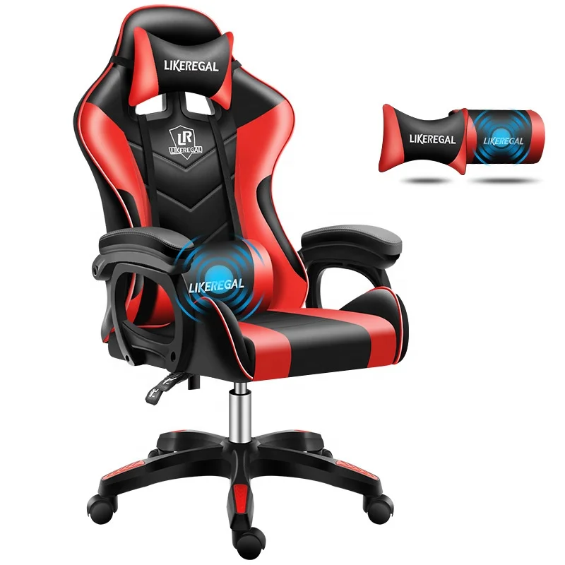 Competitive Cheap Pu Leather Racing Computer sit lie Pink Gaming Chair With Massage pillow for gamer