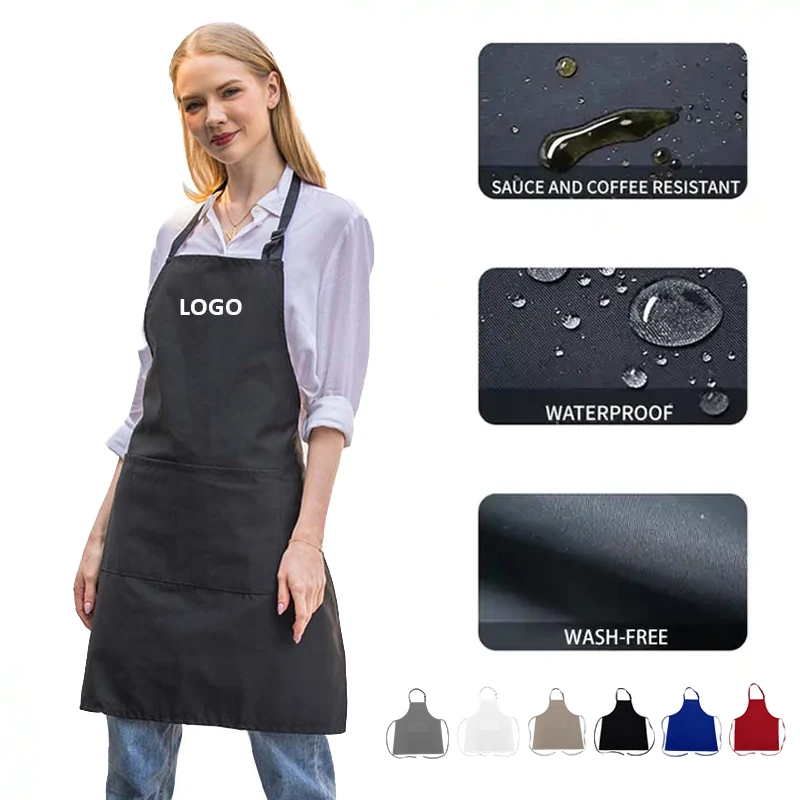 KEFEI Work Apron For Waterproof Custom Printed With Logo Oil-proof Wash-free Kitchen Cooking Bbq Chef Barista Apron