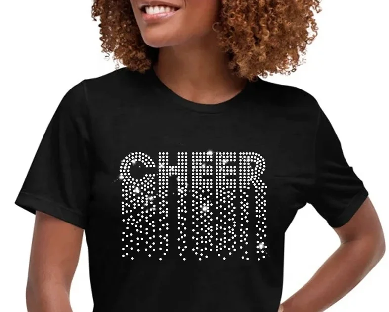 Custom logo design T shirt cheer rhinestone transfer Dance mom Cheer mom hotfix rhinestone motif