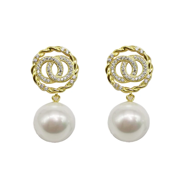 
Hot Sales Retro Gold Plated Silver Big Pearl Drop Earring Elegant Statement Pearl Earrings for Girl 