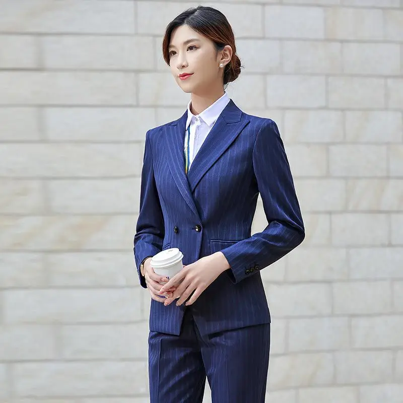 Popular Blue Striped Business Suit Office For Formal Women Summer Professional Formal Wear Office Suit