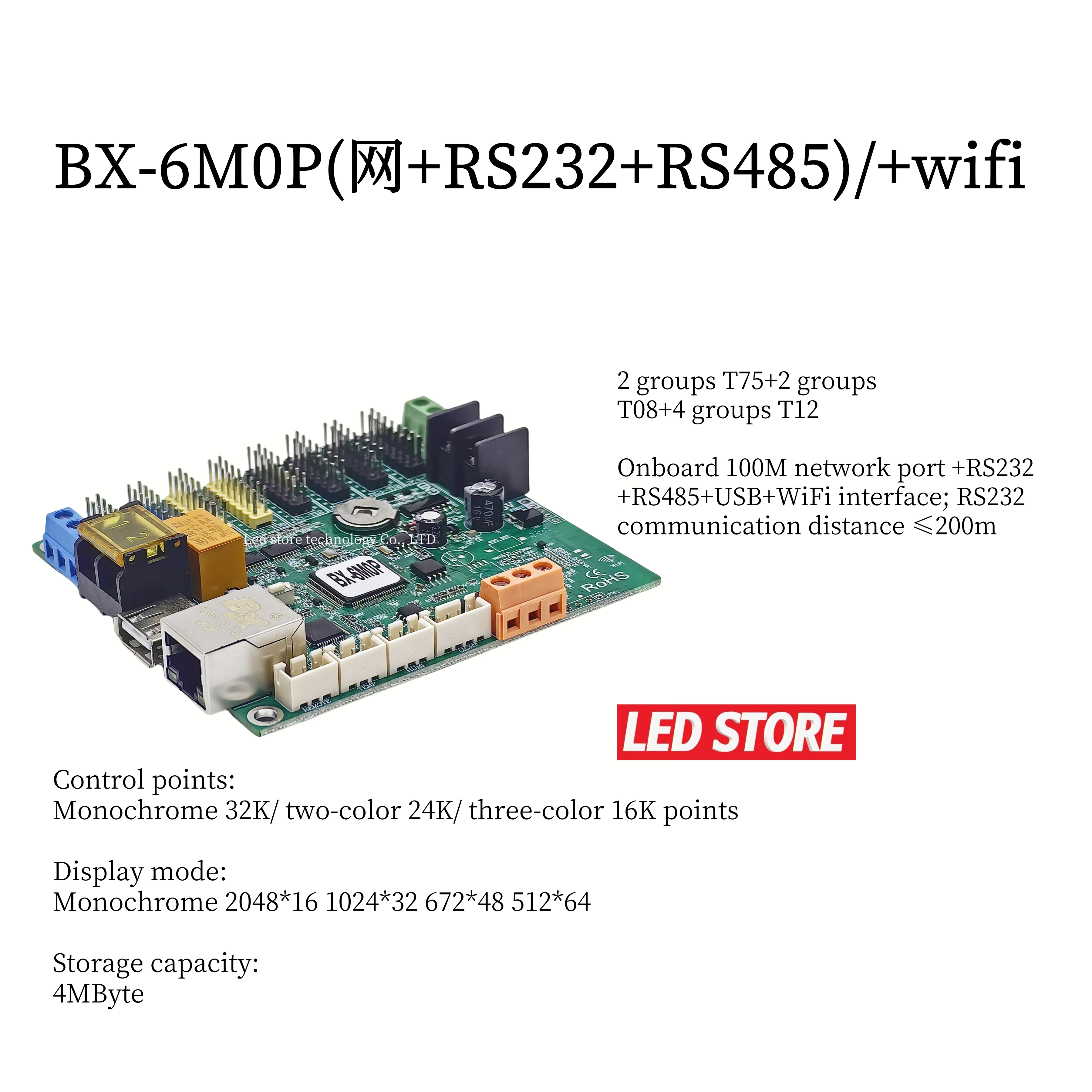 LED display network cluster controller single and dual color mode networking port +U disk control card BX-6M0P