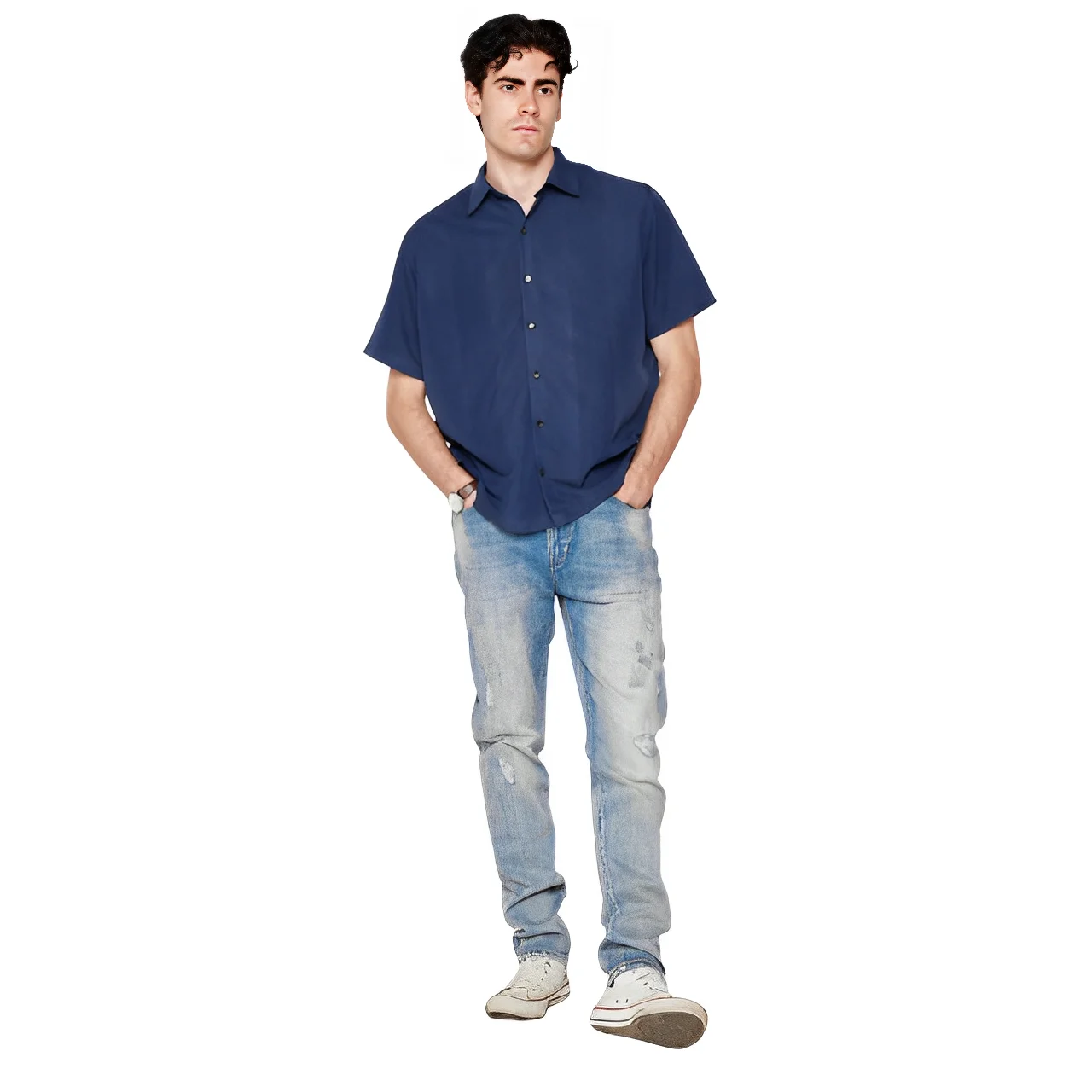 OEM Custom High quality Casual Vintage Wash Men Jeans Ripped patch Stacked denim pants