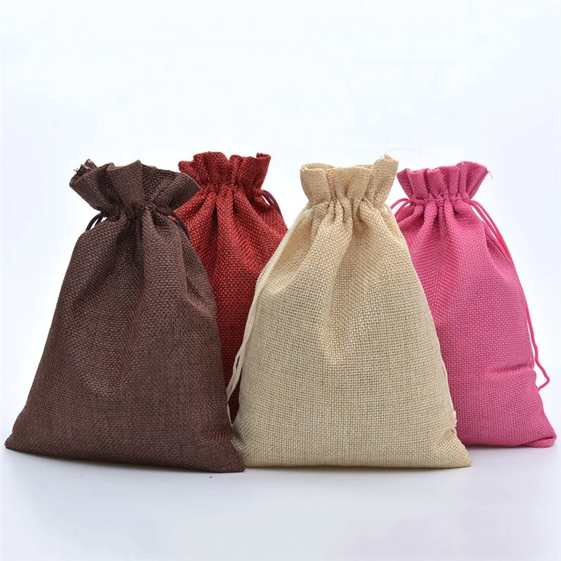 17x23cm Jute Linen Bags Jewelry Display Drawstring Pouch Gift Box Packaging Wedding Christmas Burlap Bag