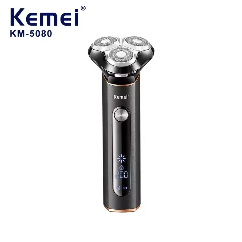 Kemei KM-5080 Professional 3D Floating Veneer Cutter Electric Shavers IPX7 Full-body Waterproof LCD Digital Display Rotary Razor