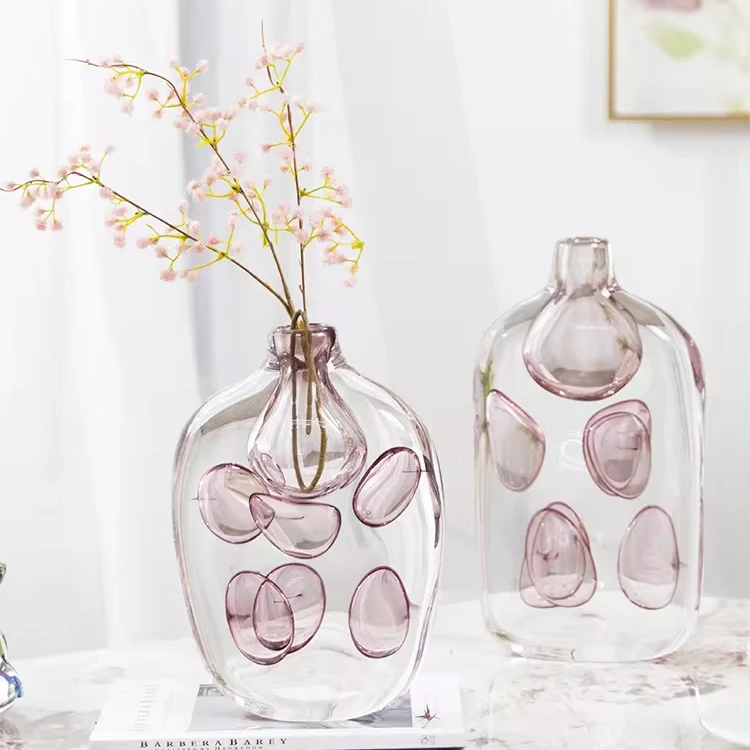 Creative modern minimalist light pink bubble murano glass vase For Home Decoration