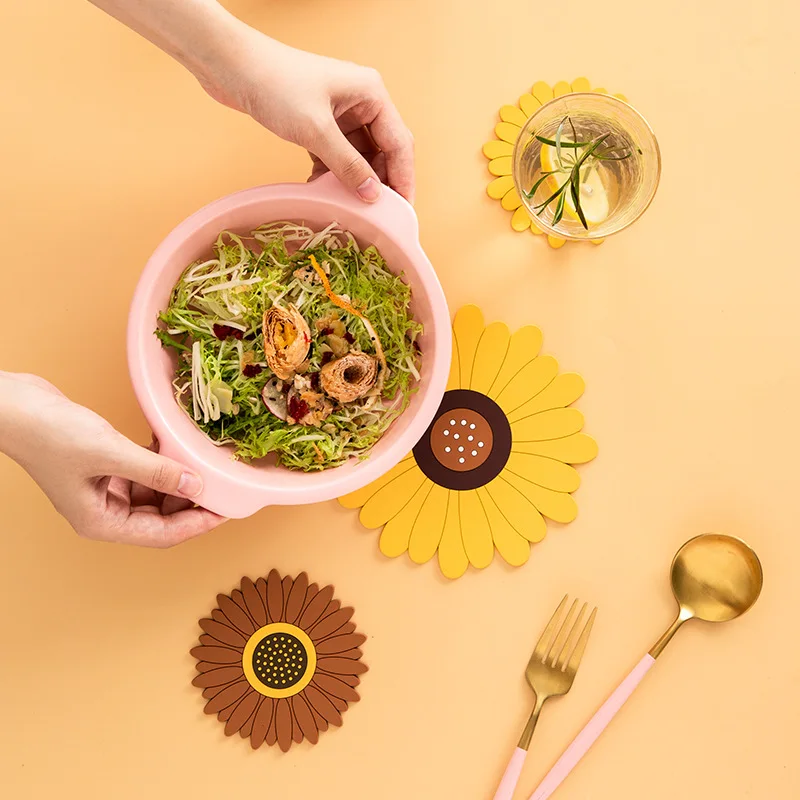 Sunflower Silicone Mat Pad Drink Coaster Non Slip Insulation Pot Holder Placemat For Home Office Desk Table Kitchen Accessories
