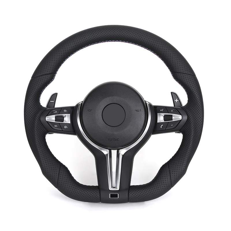Flat Bottom Full Perforated Leather M Sport Steering Wheel for BMW 7 Series F02 F10 F26 F30 M3 F80 M4 F82 M5 F90 Z4 E89 E90 E92