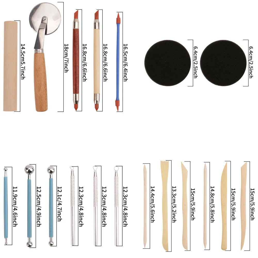 Opeth 24pcs Wooden Art Pottery Sculpting Modeling Clay Dotting Tools Set Various Types