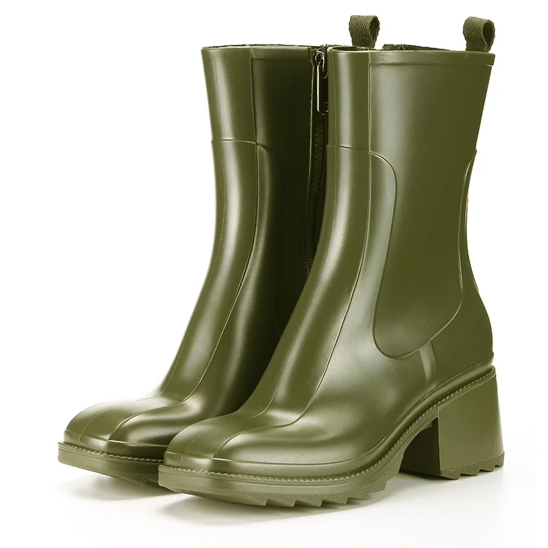 Mid Boots For Women Fashion Lavender Violet Square Heel 6 cm Height Shoes Waterproof