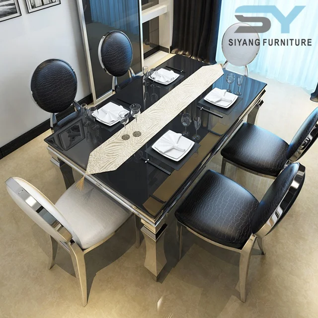 Online Selling Home Furniture Stainless Steel Dining Table For Set Ct004