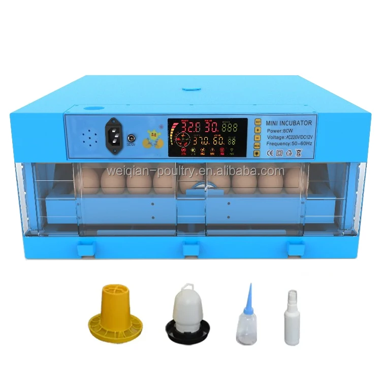 Dual power 12V 220V automatic 64 eggs chicken egg hatching machine blue incubator for sale in Kenya