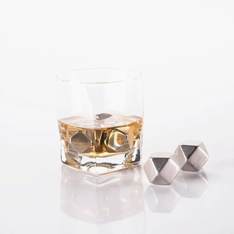 4pcs Polygon shaped reusable stainless steel Ice cubes whiskey stones gift set for wine chilling