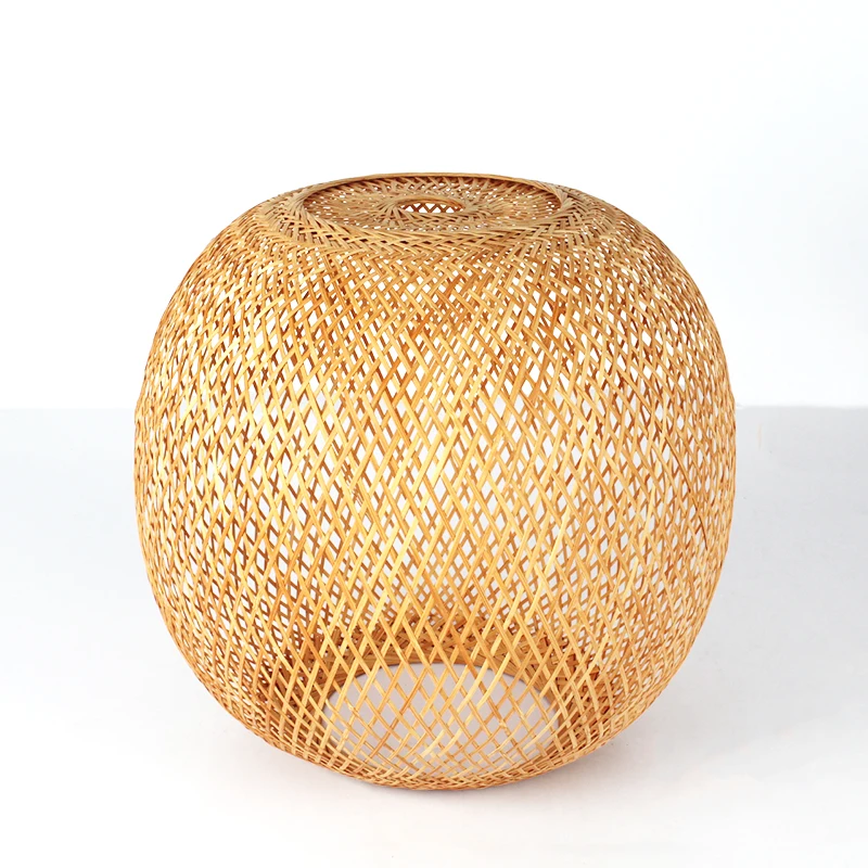 Rural Pastoral Style Drum Woven Bamboo Basket Pendant Lamp Shade Droplight Wholesales
