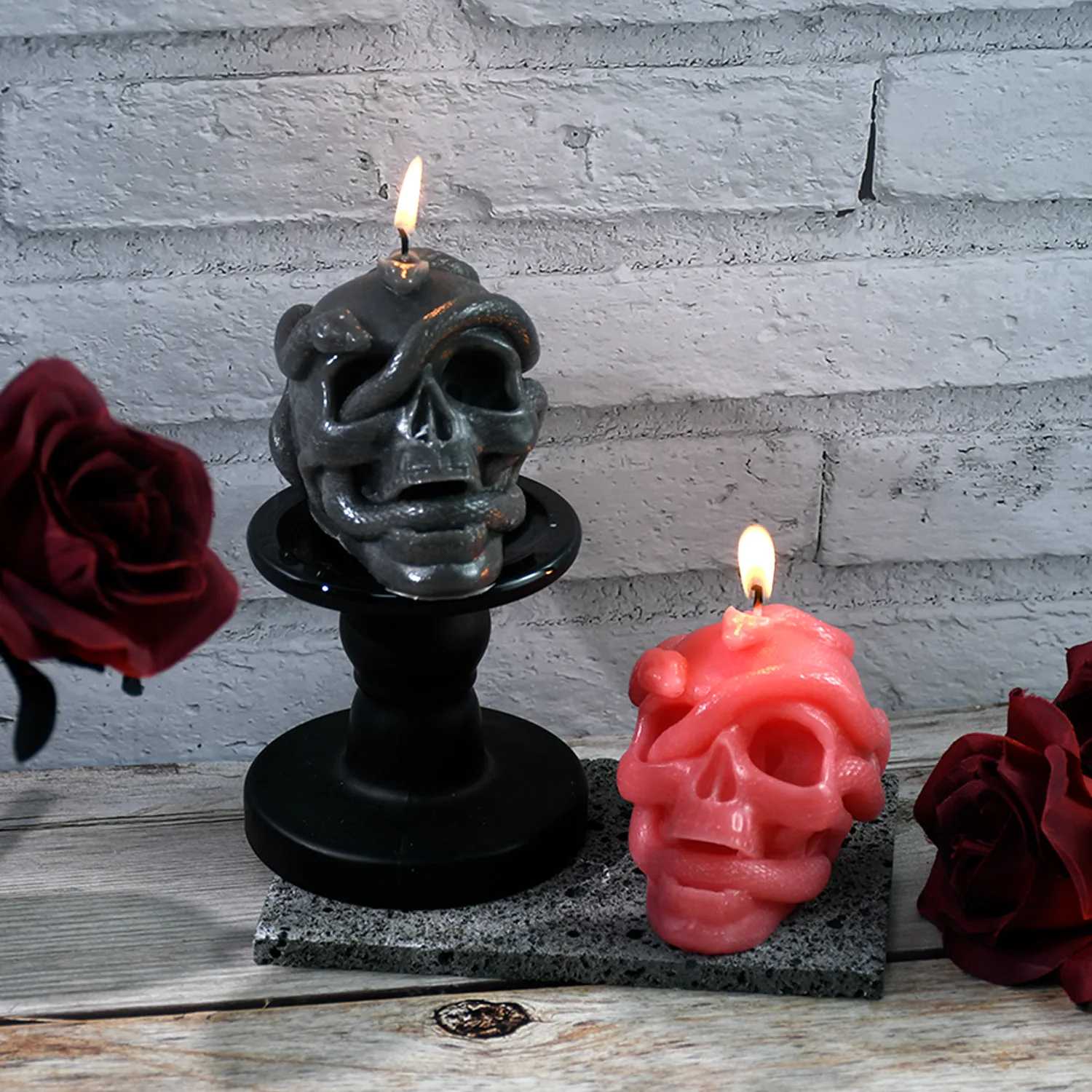 diy drop glue mold Halloween double snake skull silicone mold plaster candle ornaments mold