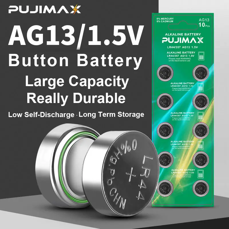 PUJIMAX High quality 50pcs alkaline battery 1.5v batteries pack ag13 button cell battery for watches camera remote control