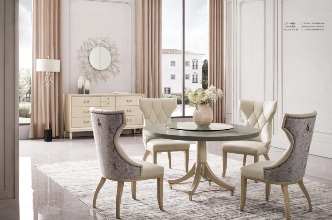 luxury traditional style Dining Sets classic french Furniture solid wood round dining table with 6 chairs dining set