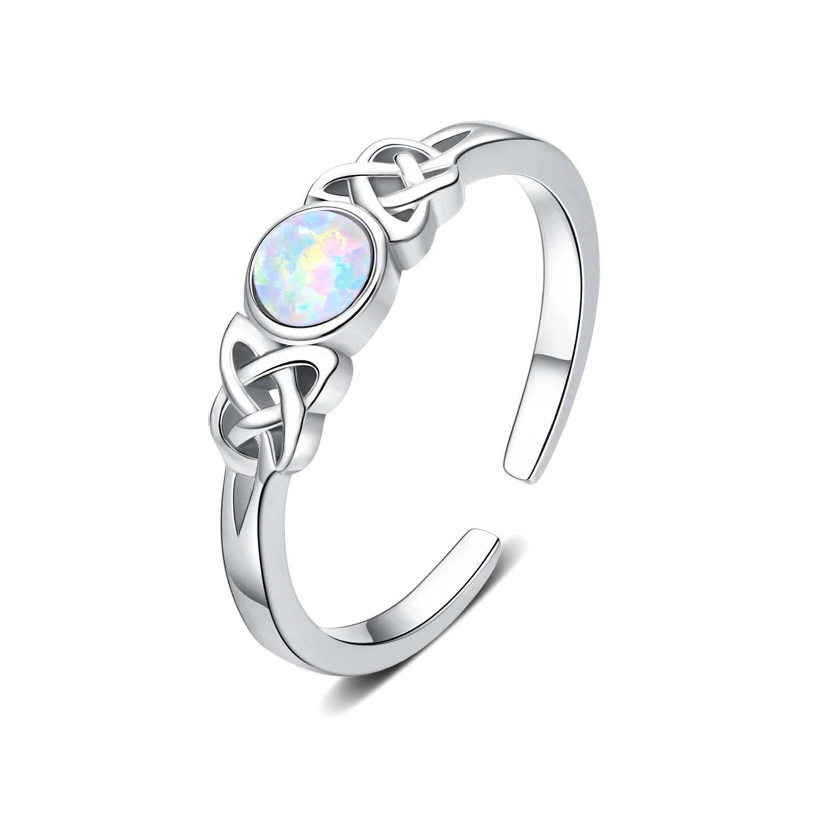 Women Jewelry Gift 925 Sterling Silver Celtic Knot Ring Adjustable Rainbow Moonstone Opal Ring Open Ring